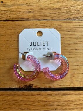 Juliet by Crystal Avenue Pink Iridescent Hoop Earrings